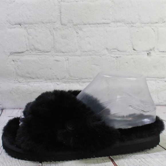 Michael Kors Shoes - Michael Kors Lala Black Fluffy Faux Slip On Furry Slippers Size 6.5